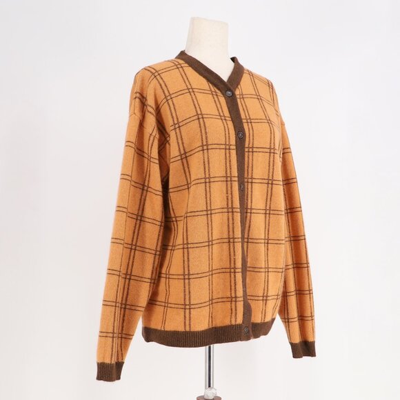 CALVIN KLEIN VINTAGE 80s Wool Silk Angora Windowpane Plaid Cardigan Sweater Sz M - Picture 2 of 6